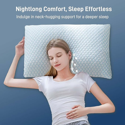 Alkyonos Shredded Memory Foam Cooling Medium Soft Bamboo Viscose Pillows Queen Size Set of 2, Adjustable Hypoallergenic Hotel Quality Pillows for Back, Stomach and Side Sleeper, Oeko-TEX Certified