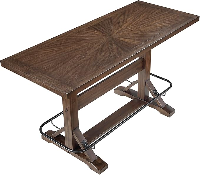 Lexicon 78 Inch Rectangular Bar Height Dining Table for 6, Rustic Farmhouse Kitchen Table, Rubberwood, Acacia Veneer, Black Metal Footrest, for Dining Room/Kitchen, Brown