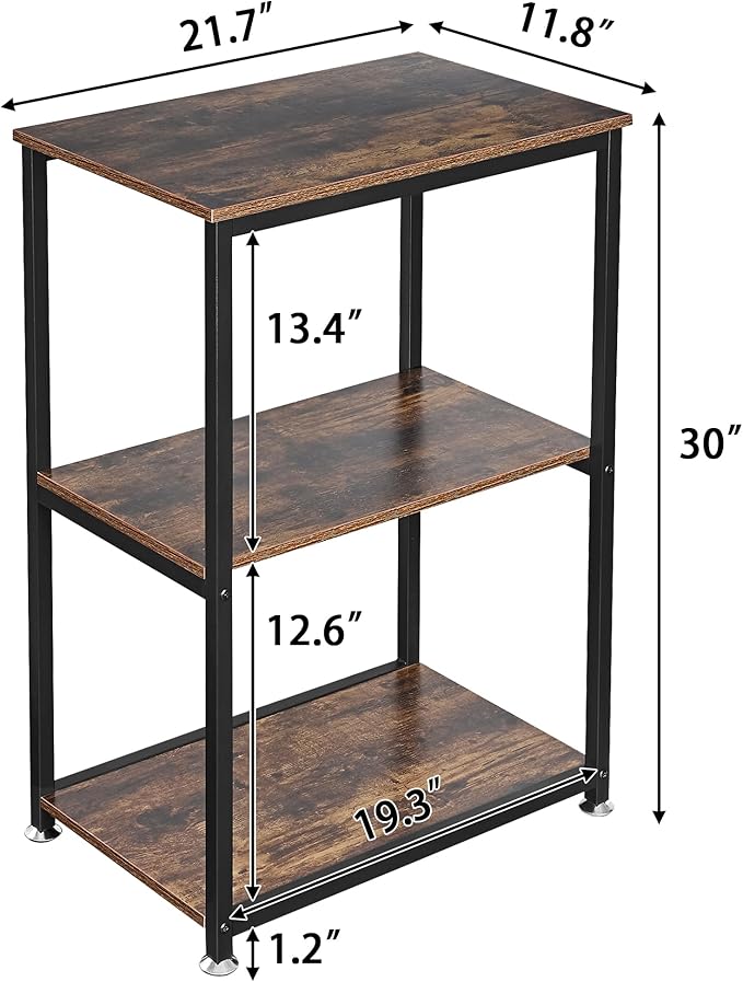 VECELO Tall End Side Table,30" Height Nightstand with 3-Tier Storage Shelf for Living Room Bedroom Office Hallway Study