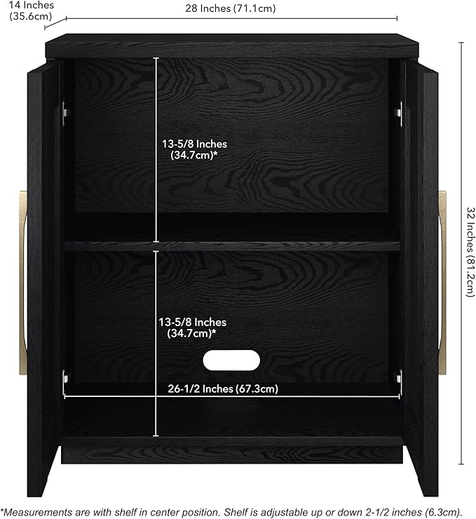 Henn&Hart 28" Accent Cabinet, Modern Sideboard Buffet Cabinet with 2 Panel Doors, an Adjustable Shelf and Cable Management Cut-Out for Living Room, Dining Room, Bedroom or Entryway, Black Grain