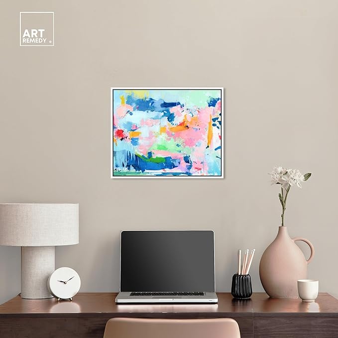Art Remedy Peaceful Haven Canvas Bright Colorful Abstract Wall Art, White Frame, 20" x 16"