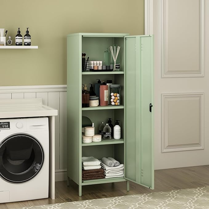 Metal Storage Cabinet, Steel File Locker with 3 Shelves 59.06-inch high for School, Living Room, Bedroom, Office (Green, H59.06'')