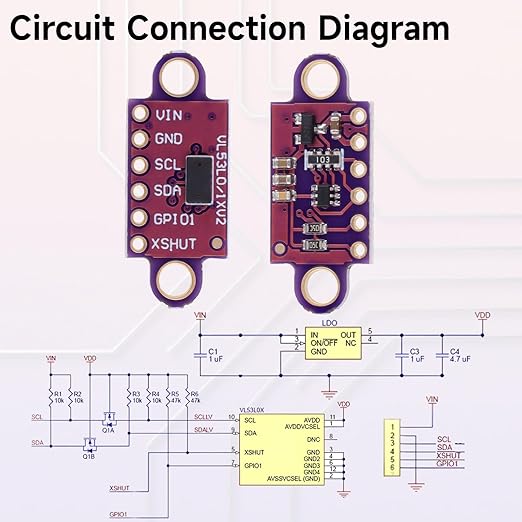 5 Pcs VL53L0X Lidar Sensor 2m Range High Precision Single-Point Distance Sensor GY-VL53L0XV2 Compact Lightweight ToF Module with I2C Interface for Arduino Raspberry Pi Robot IoT Projects Smart Homes