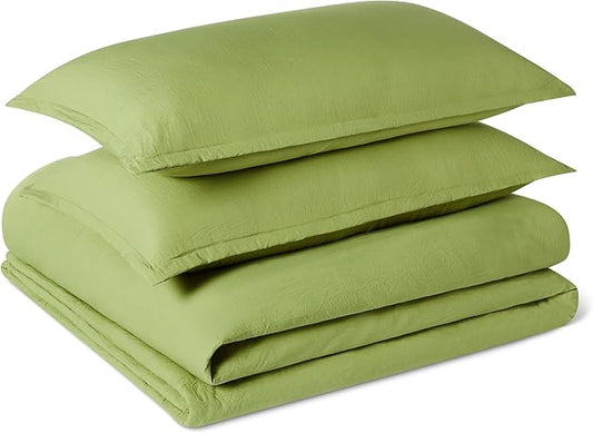 Amazon Basics Brushed Microfiber Comforter Set, Extra Soft with Natural Texture, 3-Piece, King, Green