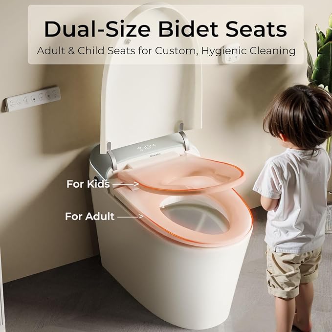 Smart Toilet, Dual Bidet Seats for Adults & Kids with Child Mode, Built-In Tank, Auto Open/Close Lid, Foot Sensor Flush, Heated Seat, Warm Air Dryer, Elongated One-Piece (ZY695A Family)