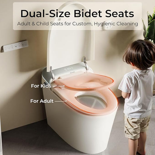 Smart Toilet, Dual Bidet Seats for Adults & Kids with Child Mode, Built-In Tank, Auto Open/Close Lid, Foot Sensor Flush, Heated Seat, Warm Air Dryer, Elongated One-Piece (ZY695A Family)
