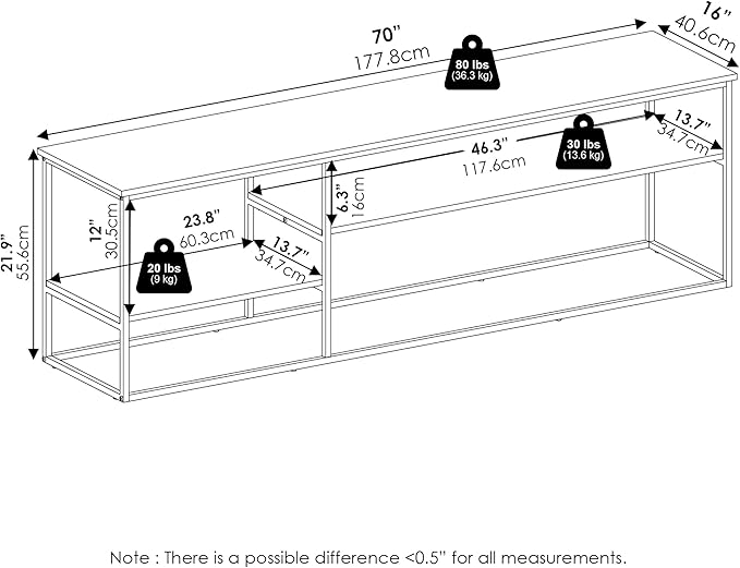 Furinno Moretti Modern Lifestyle TV Stand, Entertainment Center for TV up to 78 Inch, for Living Room, Bedroom, White/White
