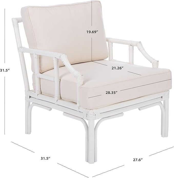 Safavieh Home Kazumi Coastal White Rattan Cushion Accent Chair (ACH6508A)