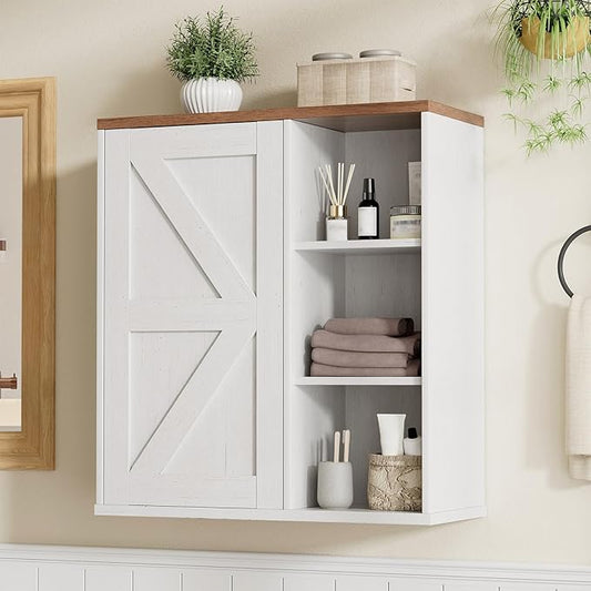 Bathroom Wall Cabinet, Farmhouse Medicine Cabinet with Barn Doors and Adjustable Shelves, 24'' Kitchen Wall Mounted Cabinet, Floating Over Toilet for Kitchen, Living Room