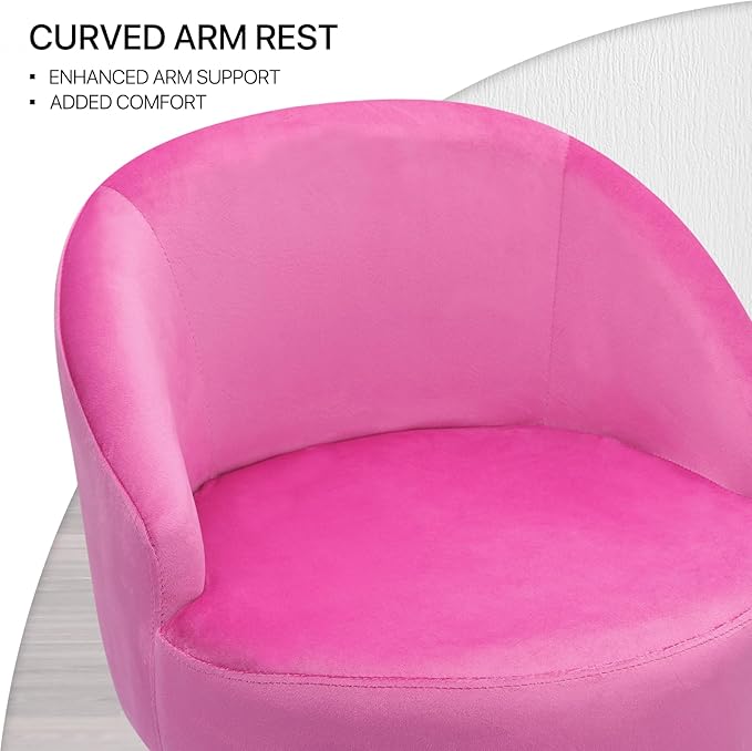 MoNiBloom Upholstered Velvet Accent Chair Girl's Pink Vanity Chair, Mid-Century Modern Barrel Chair w/Golden Metal Legs, Retro Leisure Reading Comfy Lounge Chair for Living Room Bedroom