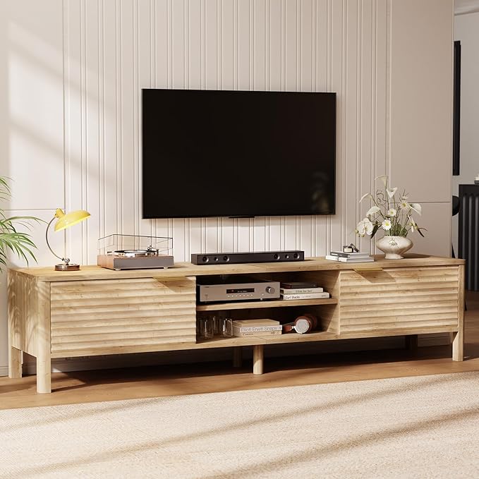 TV Stand for Living Room - up to 80 Inch TVs Mid Century Modern Entertainment Center with Storage and Adjustable Shelves, Media Console Table Oak 71"
