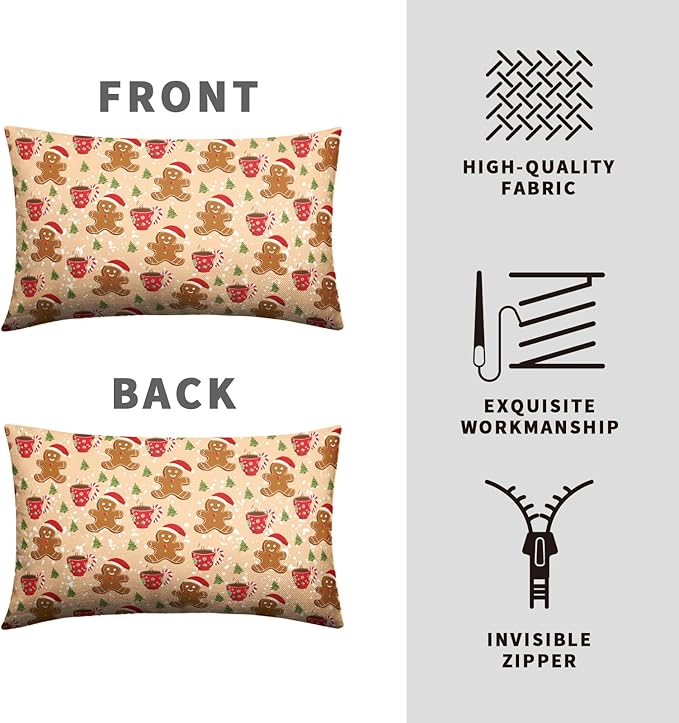 Christmas Gingerbread Lumbar Pillow Covers 12x20 Set of 2 Cute Gingerbread Cafe Xmas Tree Rectangle Throw Pillow Cover Christmas Orange Pillow Case for Home Couch Sofa Winter Decoration