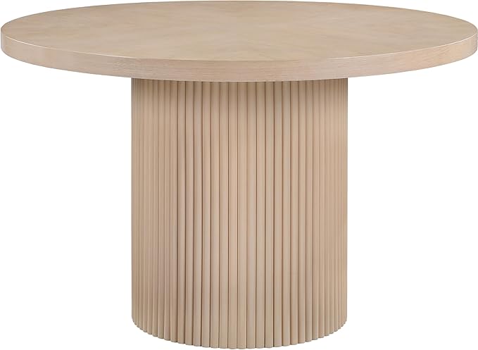 Meridian Furniture 728Oak-T Belinda Collection Mid-Century Modern Dining Table, Solid Wood Base, Natural Finish Oak Wood Veneer MDF Top, Round Top, Fluted Base, 48" W x 48" D x 31" H, Oak