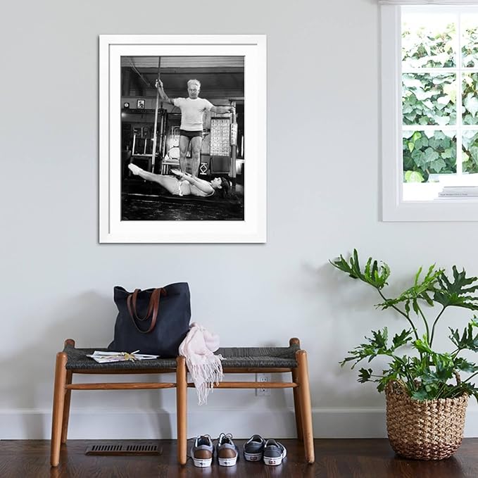 ART.COM Wall Premium Photographic Print Opera Singer Roberta Peters Balancing Her Trainer, Joseph Pilates, on Her Operatic Breadbasket on White Frame by Michael Rougier, 32" x 40"