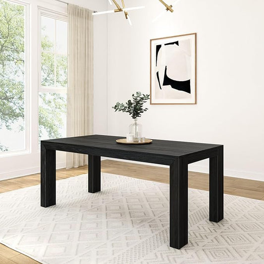 Plank+Beam 72 Inch Modern Solid Wood Dining Table - Solid Pine, Wirebrush Finish, Seats 6, Non-Toxic Finish, Easy Assembly, for Kitchen or Office, Black Wirebrush