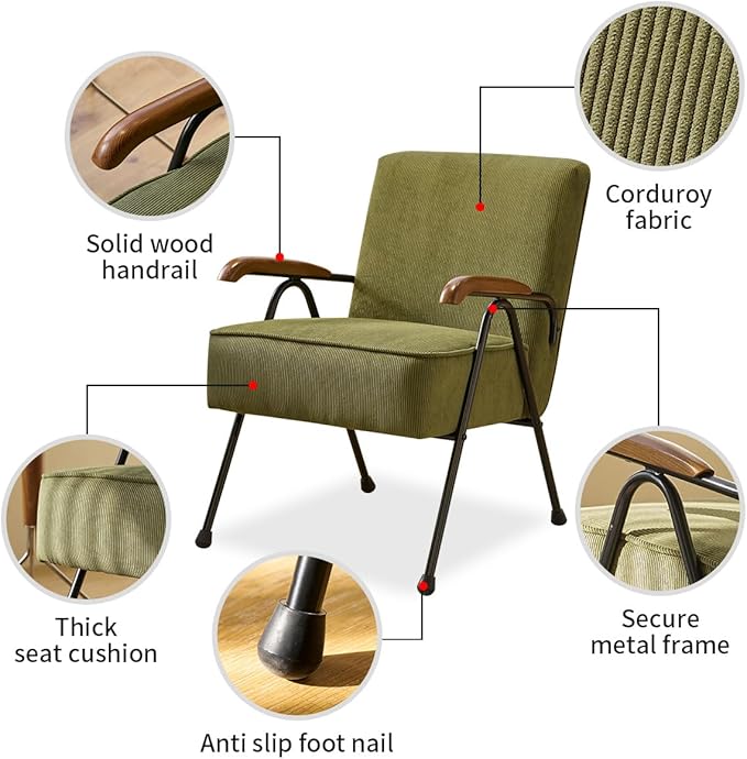 HAZO Fabric Armchair, Modern Accent Chair High Back, Living Room Chairs with Metal Legs and Soft Padded, Sofa Chairs for Home Office,Bedroom,Dining Room (Green)