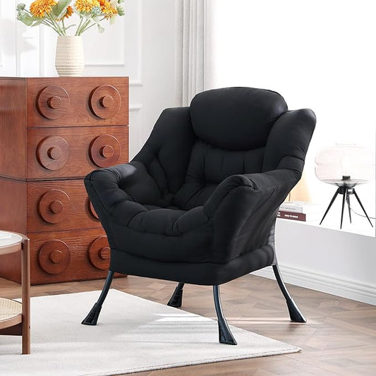 Lazy Chair, Large Accent Chair, Modern Comfy Armchair, Black Chair for Living Room Bedroom Dorm Room Office Apartment Reading Relaxing Use