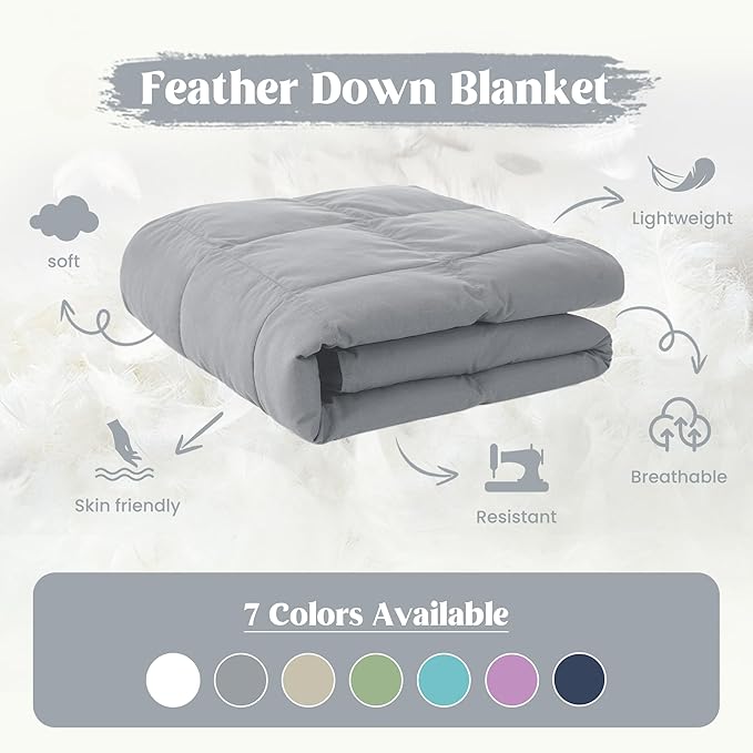 puredown® Soft Feather Down Blanket Lightweight Packable Down & Feather Fill Blanket for Indoor and Outdoor Use, King Size Blankets, Alloy Gray