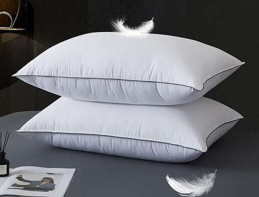 WhatsBedding Goose Down Pillows Standard Size Set of 2, Luxury Hotel Bed Pillows for Deep Sleep, Fluffy Soft Feather Down Pillow for Back, Stomach or Side Sleepers, 20" x 26"