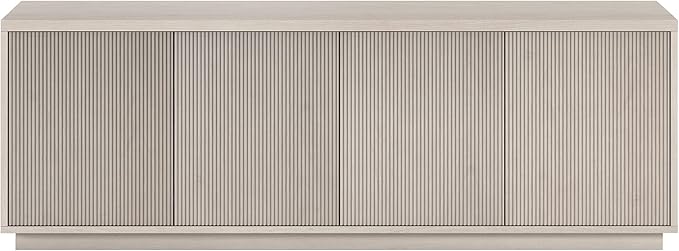 Henn&Hart Fluted TV Stand for TVs up to 75" with 2 Concealed Ribbed Storage Cabinets and Adjustable Shelves for Living Room, Family Room, or Office, Beech White