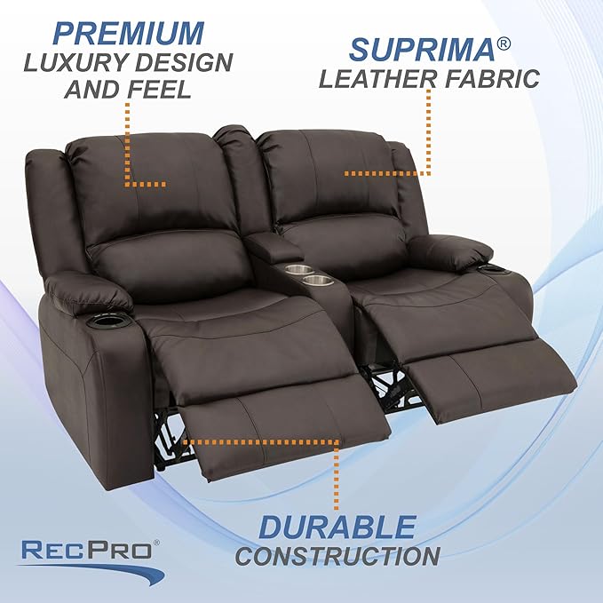 RecPro Charles 64" Powered Recliner RV Sofa with Console and Cupholders | Zero Wall Loveseat for Camper | Wall Hugger Couch with 2023 Updated Fabric (Chestnut)