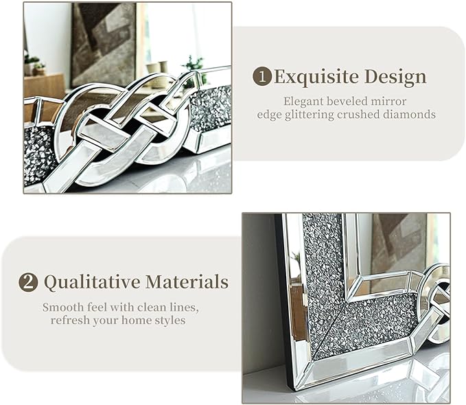 Crushed Diamond Mirror Silver Vanity Rectangular Wall Decor 48x24 inch