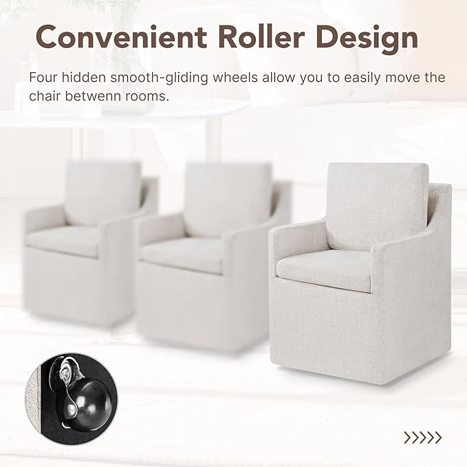 Upholstered Dining Chairs Set of 4, Modern Dining Room Chairs with Casters & Washable Cover, Rolling Accent Chair with Hidden Storage for Kitchen, Farmhouse, Living Room, Linen Fabric, 4 Box