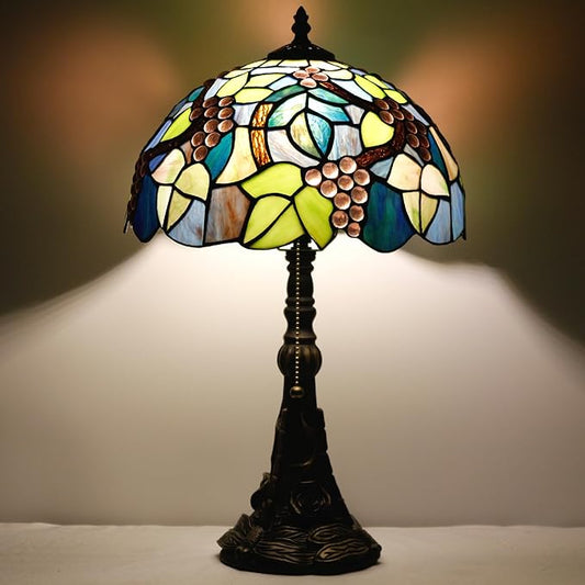 Tiffany Table Lamp Stained Glass Lamp 12X12X19 Inch Antique Reading Light (Amber Grape)