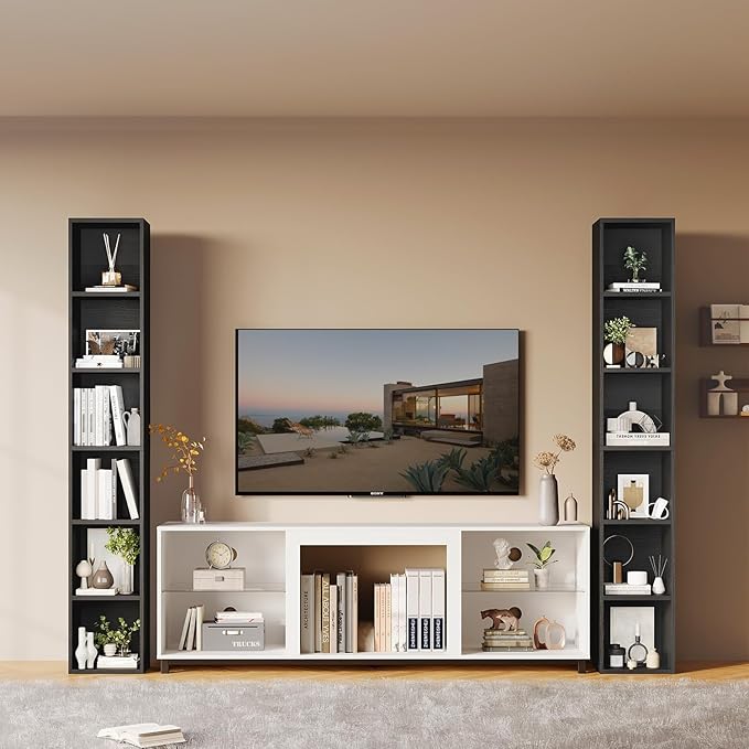 71.5" Tall Bookshelves and Bookcases Set of 2, 6 Tier Display Storage Shelves Home Decor Furniture for Home Office, Living Room, Bed Room (Black, 11.8" Narrow)