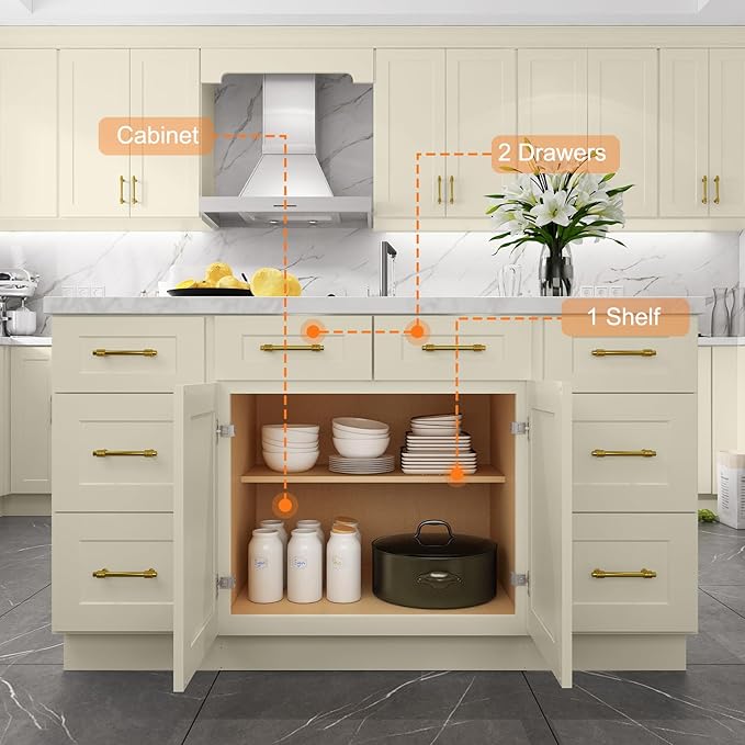 LOVMOR Kitchen Base Cabinets, Sideboard Storage Cabinet, Entryway Cabinet with 2-Drawers & Adjustable Shelf, 33" W X 24" D X 34-1/2"H