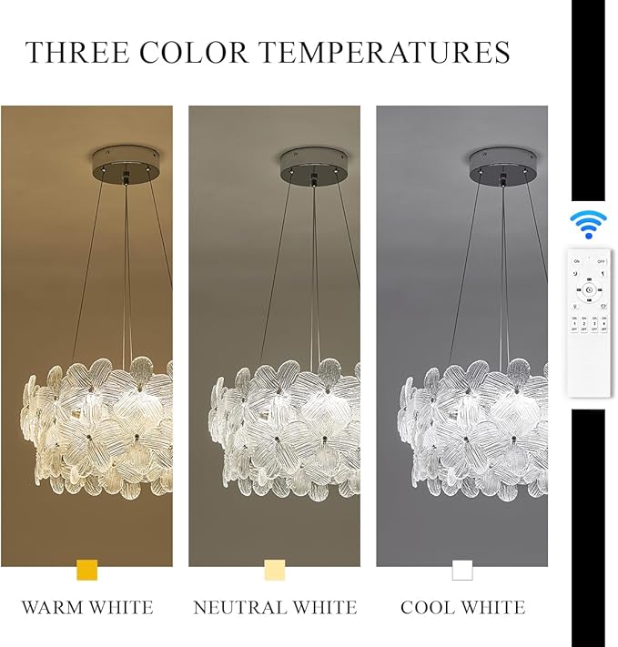 Elegant LED Crystal Chandelier 20'' Chrome Contemporary Flower Flush Mount Dimmable Chandelier Light Fixture with Remote Control for Living Dining Room Entryway Kitchen Bedroom(3000K-6500K)