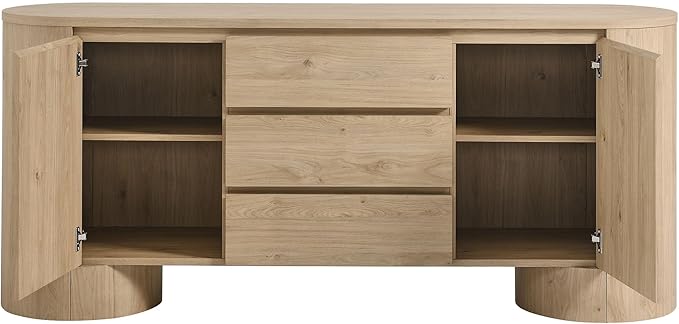 Modway Duval Oval Wood Grain 71 Inch Sideboard with Doors and Drawers in Hickory Frost