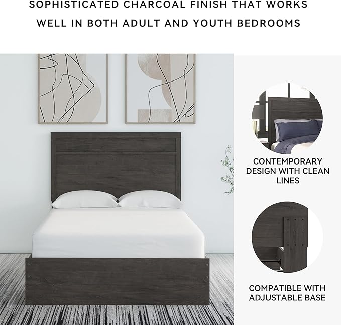 Signature Design by Ashley Belachime Casual Full Panel Bed with Metal Slats, Foundation or Box Spring Needed, Black