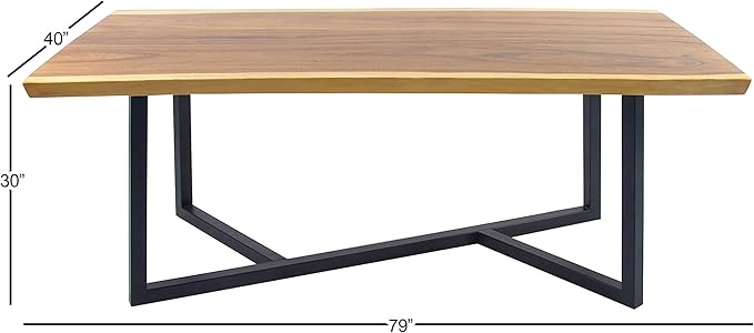 Deco 79 Wood Rectangle Dining Table with Black Metal Base, 79" x 40" x 30", Brown