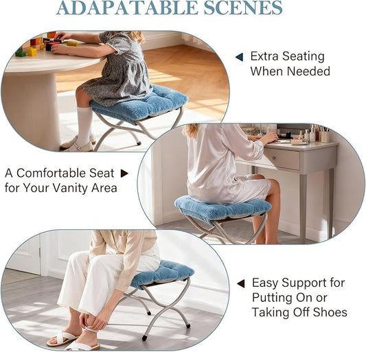 Saucer Chair With Ottoman - Oversized Folding Faux Fur, X-Large Soft Dorm, Foldable Metal Frame for Bedroom, Living Room, Study, Playroom (Blue)