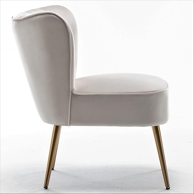 Modern Velvet Accent Chair for Living Room, Bedroom, or Entryway, Stylish and Comfortable Armless Design with Metal Legs, Ivory