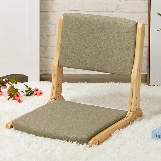 HollyHOME Foldable Japanese Style Floor Chair with Back Support, Tatami Chair with Cushion, Meditation Seat for Bay Window, Living Room, Bedroom, Dark Grey