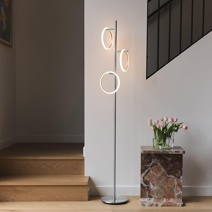 Brightech Saturn LED Tree Floor Lamp - Unique Design Matches Modern and Contemporary Decor - 3 Light Standing Pole Lamp- Tall Light for Living Room, Bedroom, and Office - Silver
