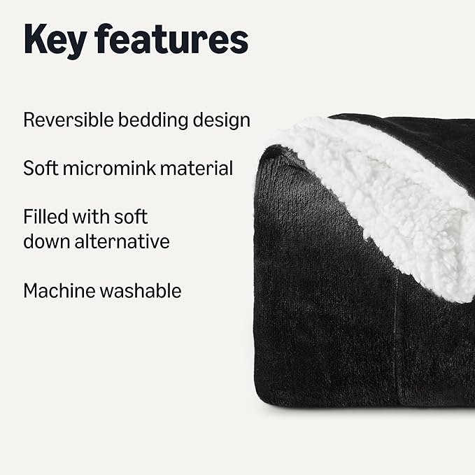 Amazon Basics Reversible Sherpa Throw Blanket, Warm, 50"x60", Black