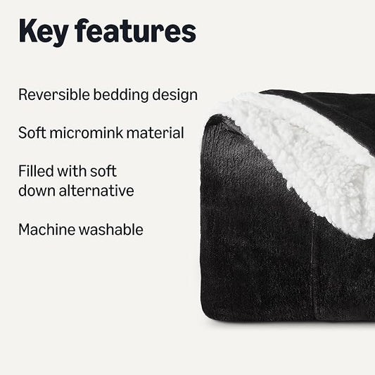 Amazon Basics Reversible Sherpa Throw Blanket, Warm, 50"x60", Black
