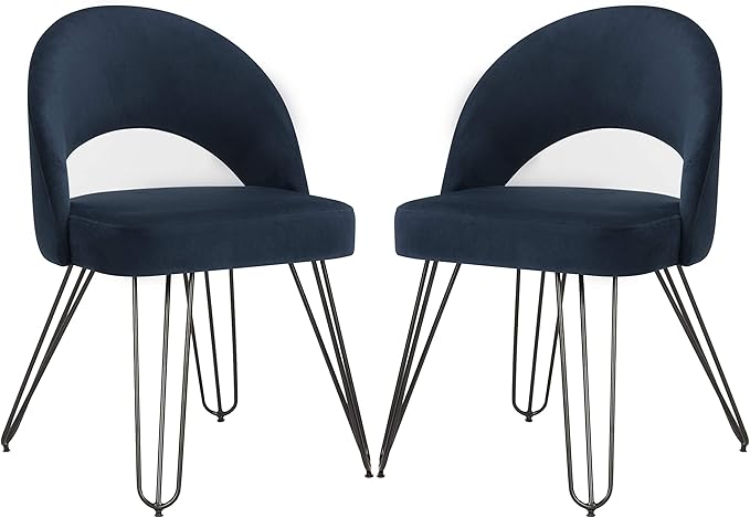 Safavieh Home Jora Retro Navy Velvet and Matte Black Dining Chair, Set of 2