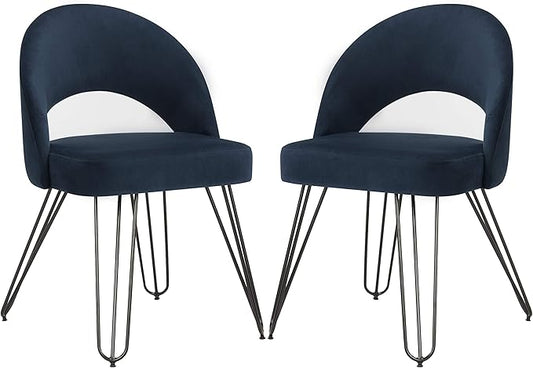 Safavieh Home Jora Retro Navy Velvet and Matte Black Dining Chair, Set of 2