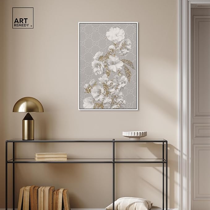 Art Remedy Floral in Classic Fashion Canvas Delicate Farmhouse Wall Art, White Frame, 20" x 30"