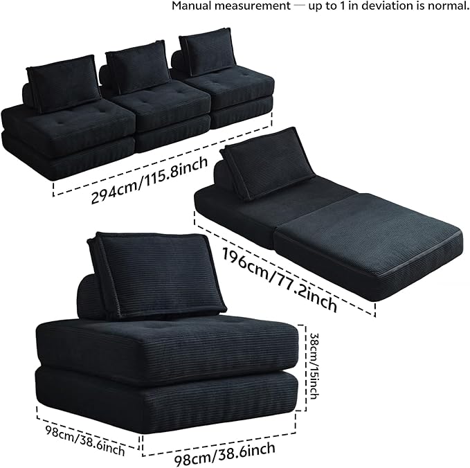 Swbvs Convertible Folding Sofa Bed, Multi-Functional Sleeper sofa with Memory Foam and Back Support – Portable Futon Couch,Fold Out Chair Bed,Comfy Floor Sofa for Living Room, Bedroom, or Small Spaces