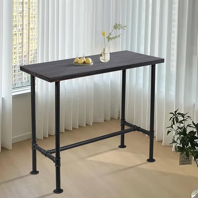LOKKHAN Rectangular Dining Table for 4, (47.3" L x 41.3" H x 23.6" W), Heavy Duty Metal Pipe, Solid Wood Desktop, Home Kitchen Bar Office Cafe Pub, Rustic Industrial, Grey & Walnut