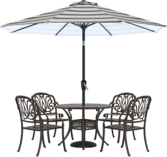 ABCCANOPY 10FT Patio Umbrella, Outdoor Waterproof Table Umbrella with Push Button Tilt and Crank, 8 Ribs UV Protection Pool Umbrella for Garden, Lawn, Deck & Backyard(Dark Blue Stripes)