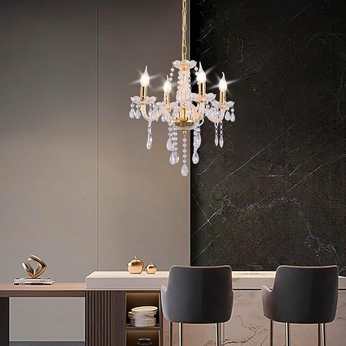 YYSHCHEN Gold Crystal Chandelier,Modern Mini Chandelier,Small Chandelier for Dining Room, Girls Bedroom,Living Room,.