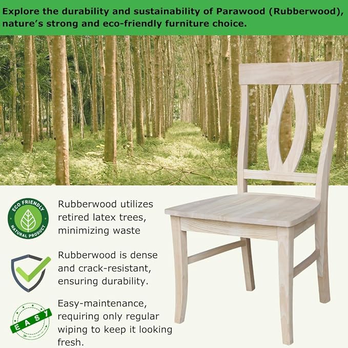 IC International Concepts, Set of Two Verona Dining Chairs, Unfinished, 225lbs wt capacity, Solid Real Wood, Sturdy Parawood, DIY, Paint/Stain Ready, Unfinished