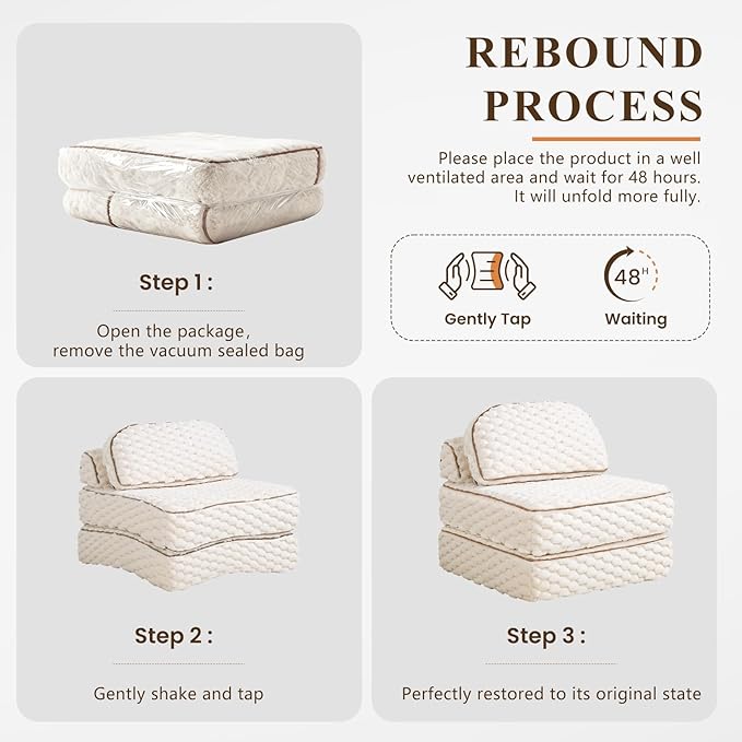MALOL Folding Sofa Bed, 3-in-1 Convertible Sleeper Chairs with Pillow,Back Support, Fuzzy Fabric Floor Couch Bed for Adults, Boneless Couches Living Room, Bedroom, Apartment,Beige