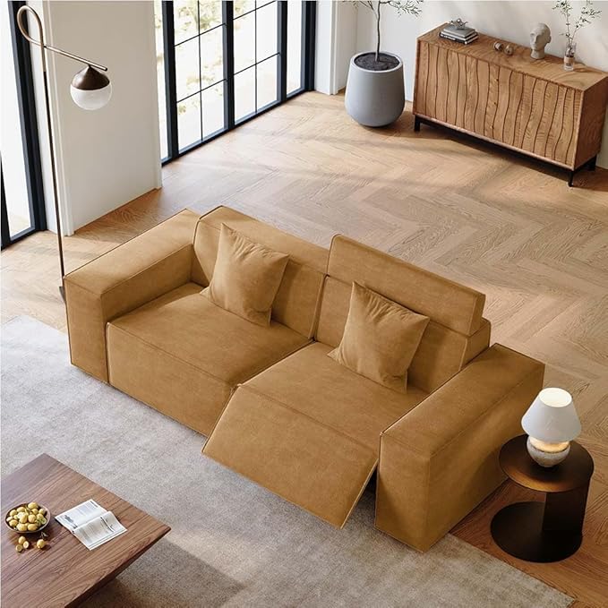 85" Power Sofa for Living Room, Electric Recliner Sofa with Performance Fabric, Seats with Pillows, Mid Century Modern Couch, Free Combination for Home, Orange